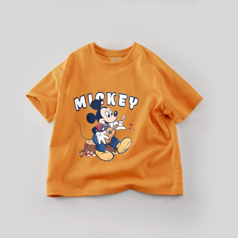 Однотонная детская футболка с Микки Маусом Летняя одежда Мультяшные повседневные футболки С круглым вырезом С коротким рукавом Топы Детские футболки