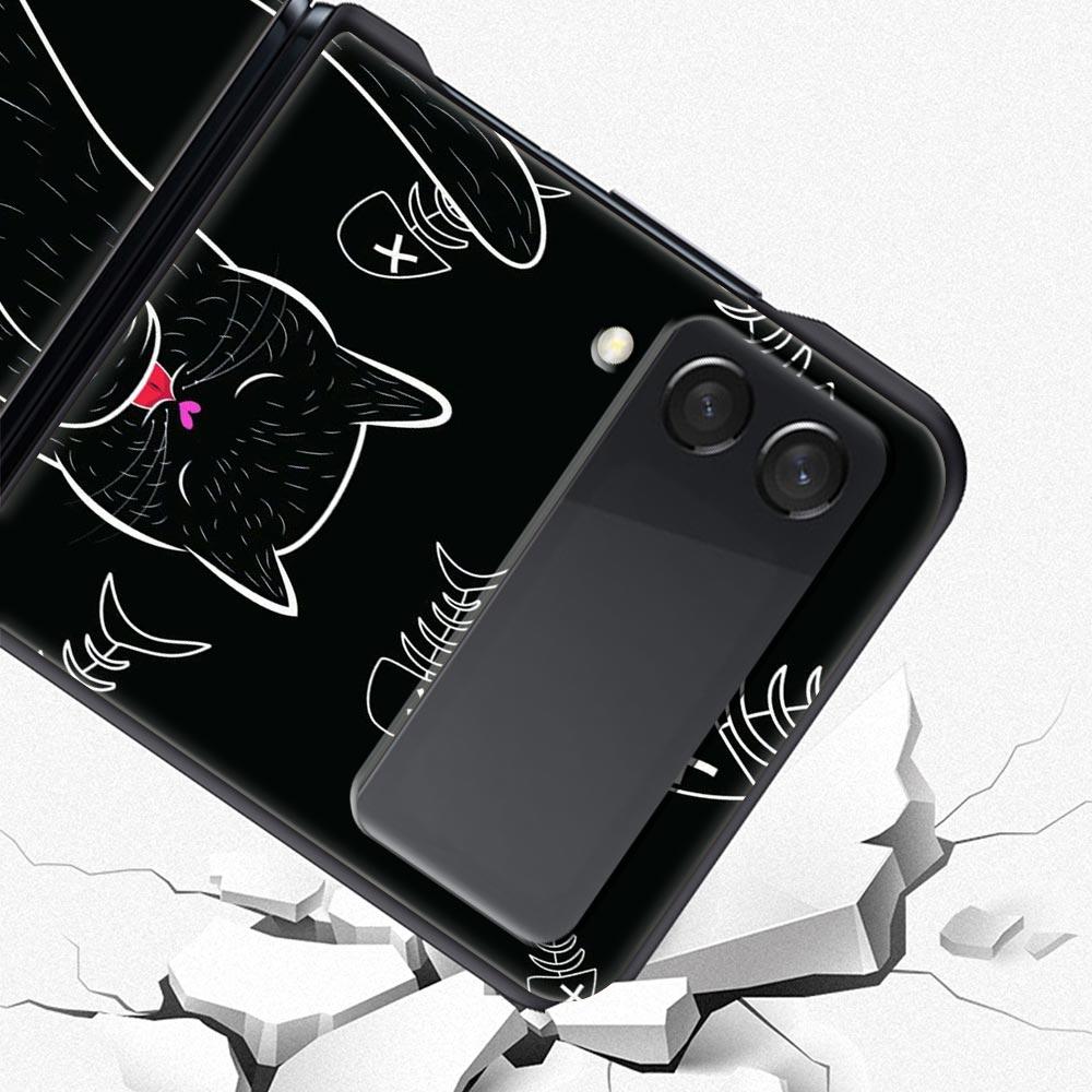 Чехол для телефона Samsung Galaxy Z Flip 3 4 5 6 Складной Черный Корпус Черный Кот Для Samsung Z Flip4 Flip5 ПК Жесткая Крышка