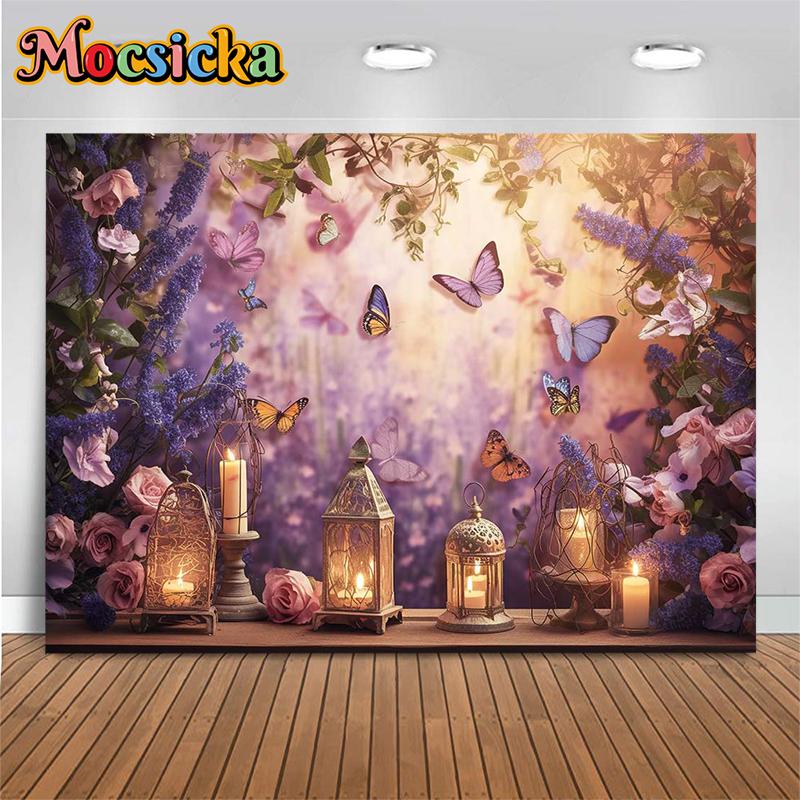 Flower Butterfly Photography Backdrop Purple Pink Yellow Rose Plant Party Wall Background Decoration Fond Photo Studio Photozone