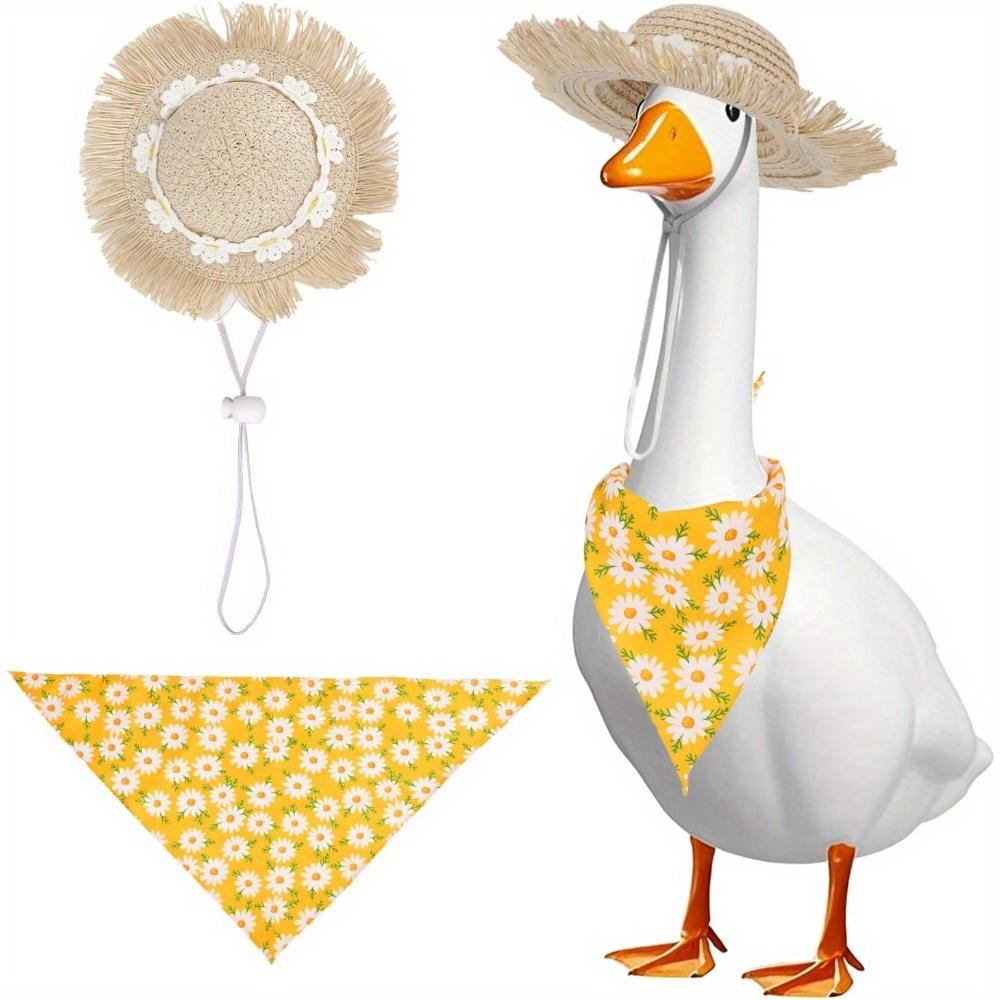 Pastoral Style Porch Goose Outfits, Summer Autumn Goose Clothes Dress Set Buckwheat Hat & Bandana Scarf for 23" Lawn Statue Pet Costume