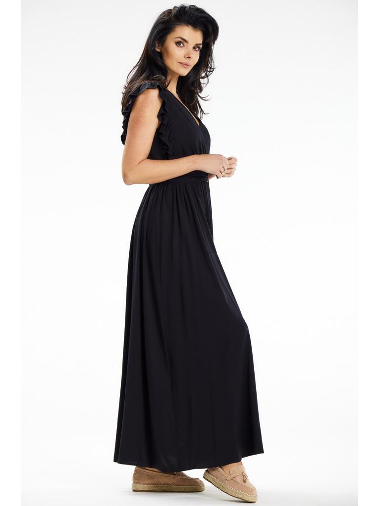 Wrap maxi dress with tie waist, black M