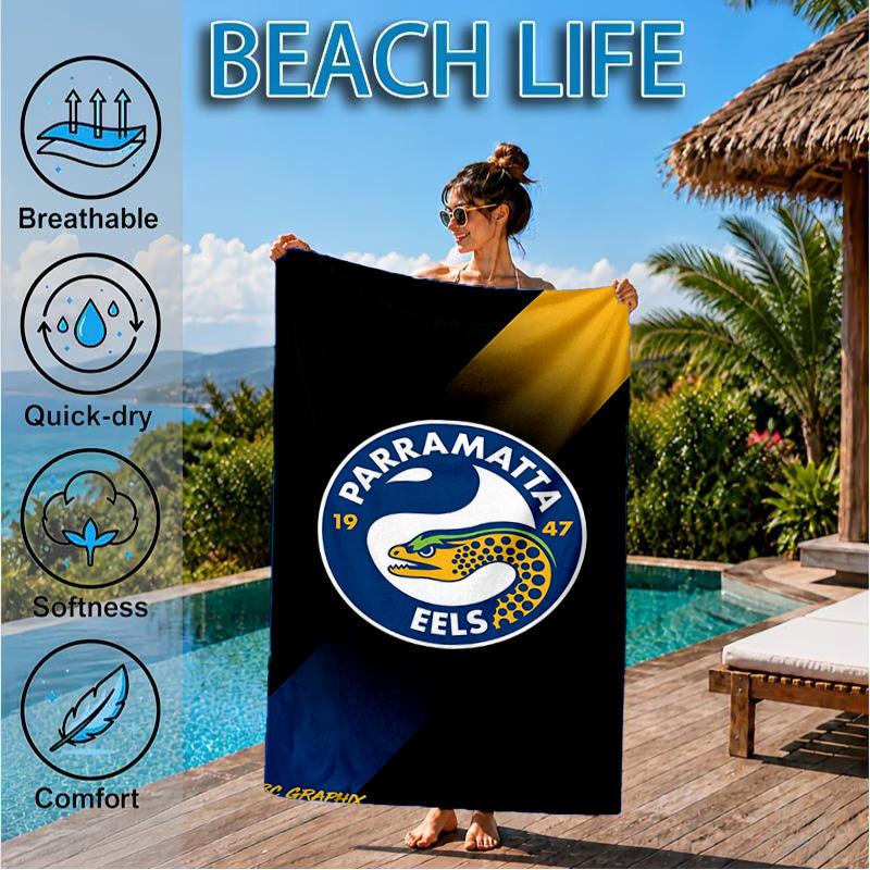 Parramatta Eels Team Crest Beach Towel, Quick-drying, Easy to Care for, Suitable for Both Fitness and Beach Vacations,Sports Essential