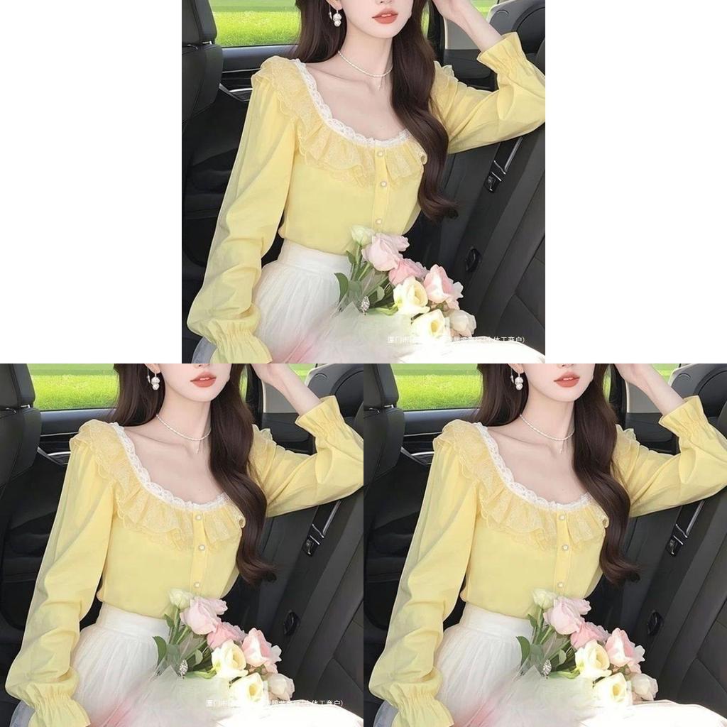 French Inspired Ladies Shirt With 3d Effect And Ruffle Sleeves For Spring