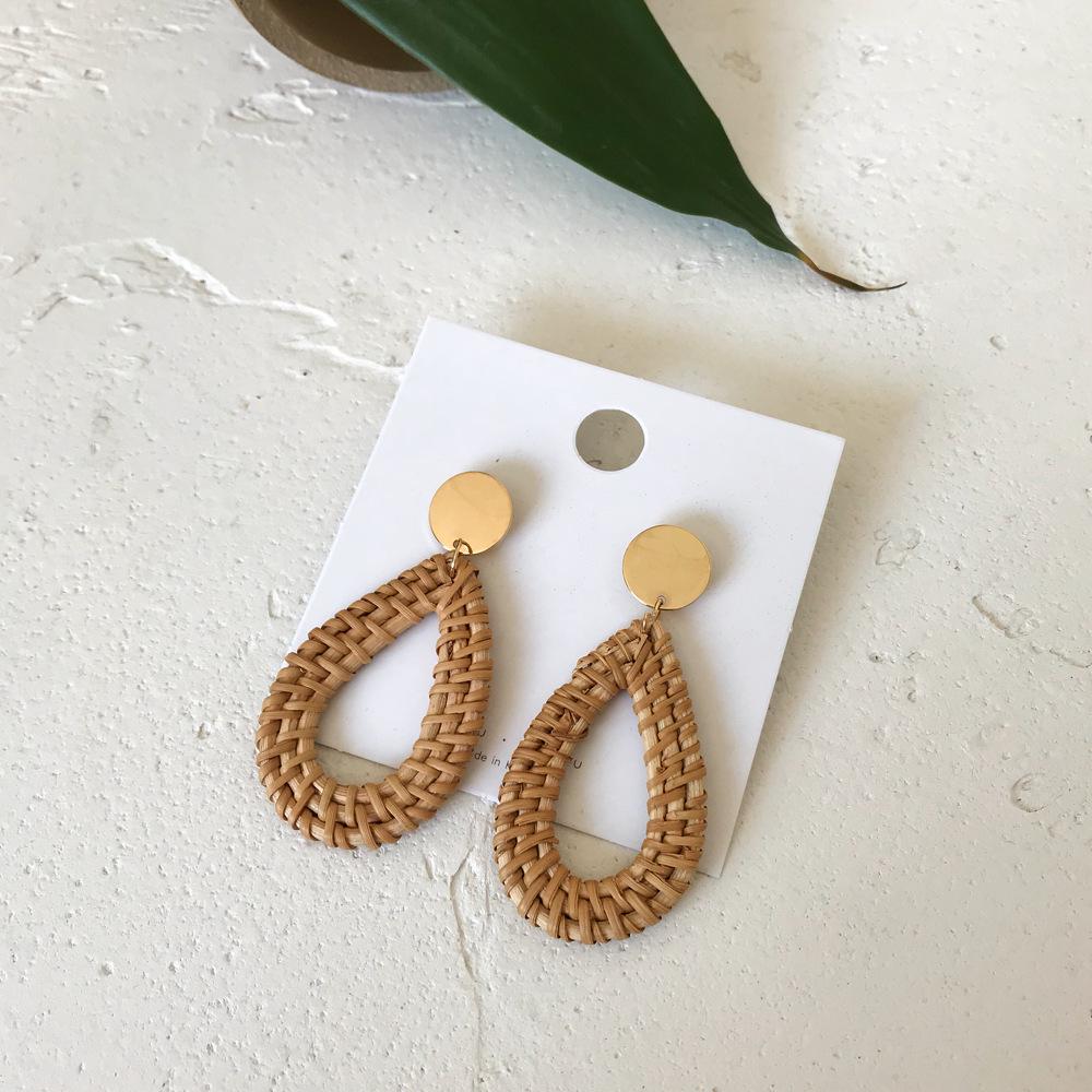 Серьги-подвески из соломы с геометрическим узором из ротанга и бриллиантами для женщин