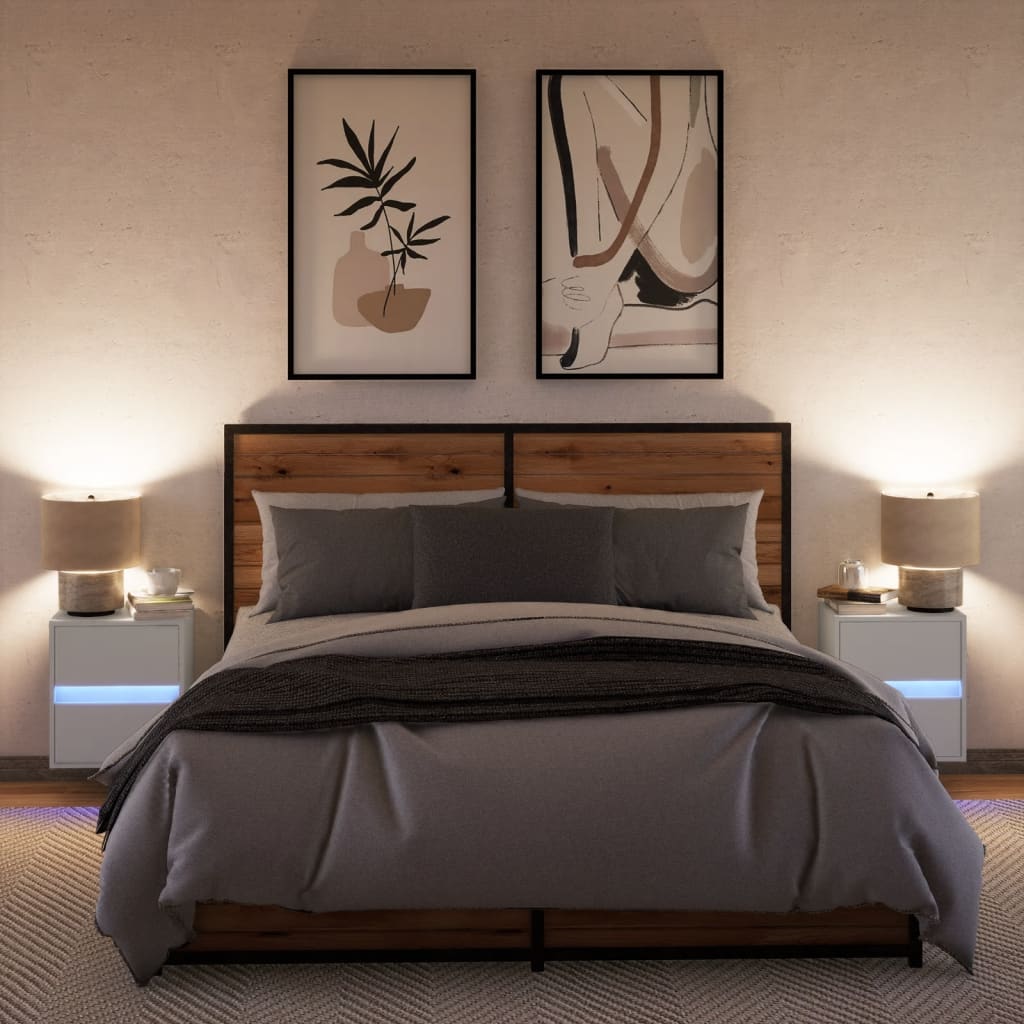 Wall Mounted Nightstands with LED Lights 2 pcs White