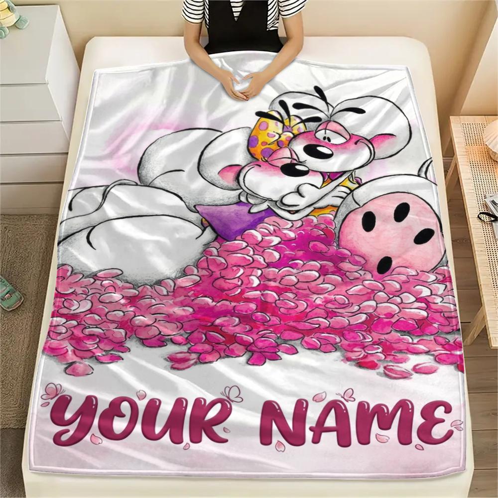1PC Custom Name Diddl Patterned Flannel Blanket Suitable For All Seasons for Home Decor Warmth and Comfort Gifts Holiday Present_xia