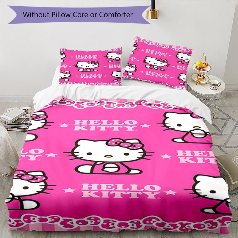 3pcs Sanrio HelloKitty12 Design Cover Set - HD Printed Bedding with 1 Cover and 2 Pillowcases - Perfect for Home and Dorm Decor