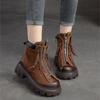 Johnature Retro Genuine Leather Women's Shoes Round Toe Thick Sole Versatile Short Boots
