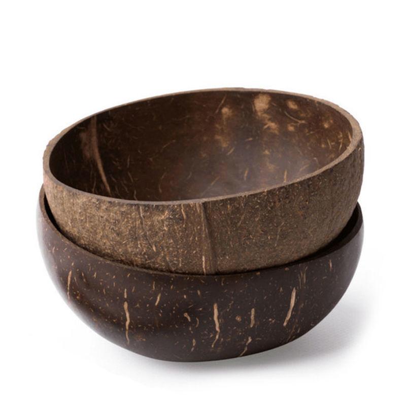 Набор кокосовых мисок Натуральная ручная работа Посуда из кокосовой скорлупы Деревянная ложка Десерт Фруктовый салат Для смешивания Рис Рамен Деревянная бамбуковая миска