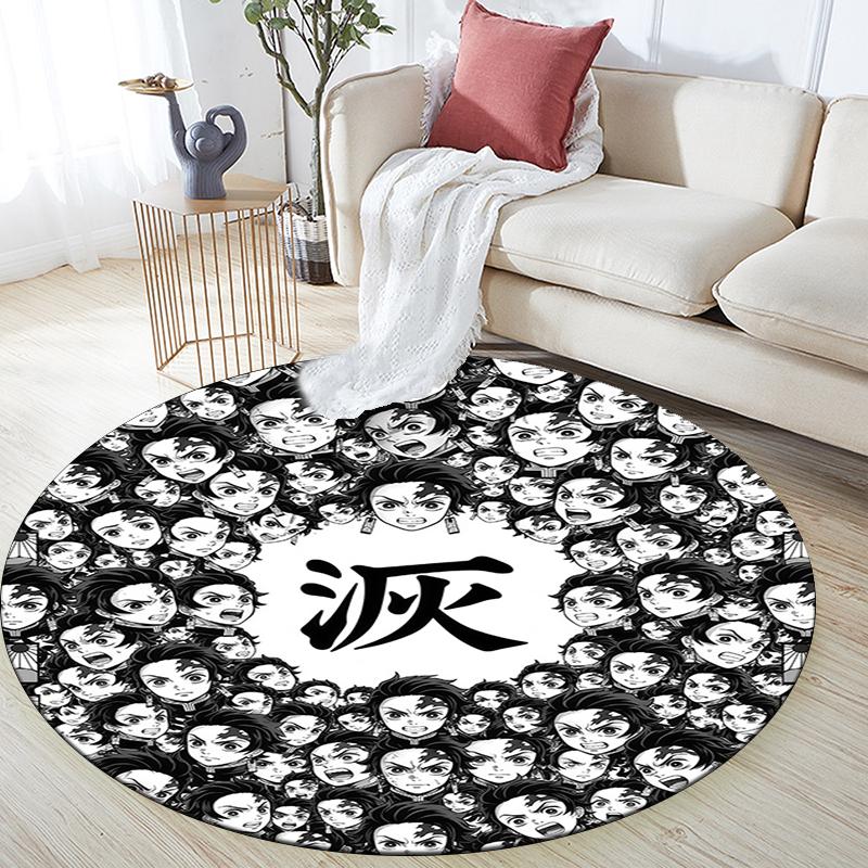 Tanjiro Kamado pattern round rug,Carpet Rug for Living Room Bedroom Playroom ,Non-slip Floor Mat,Holiday Gifts and Birthday Gifts.