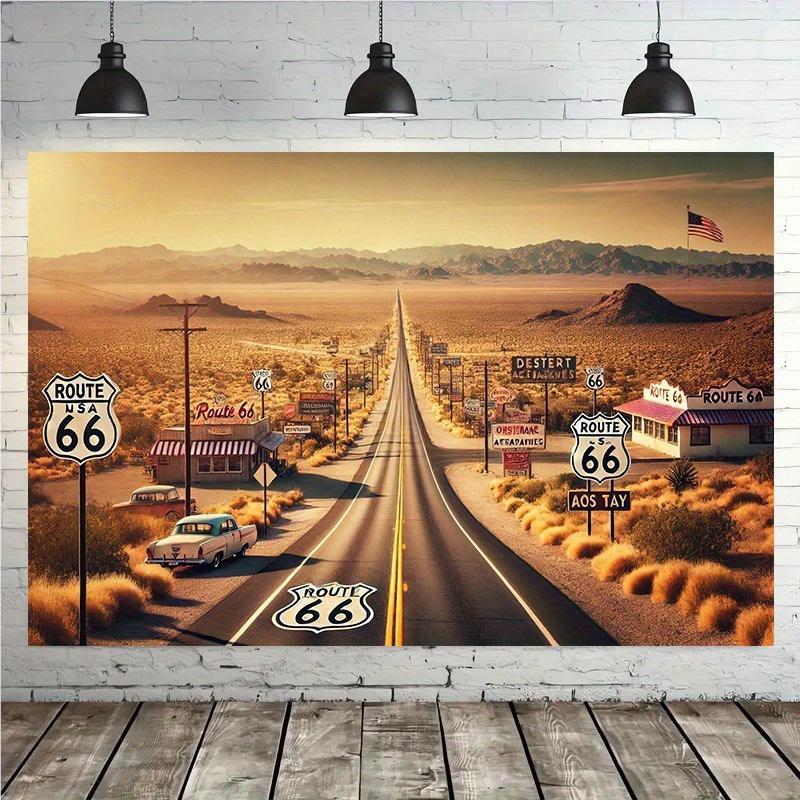 1, Route 66 background cloth, background decoration, room, photo studio prop - suitable for home decoration, parties