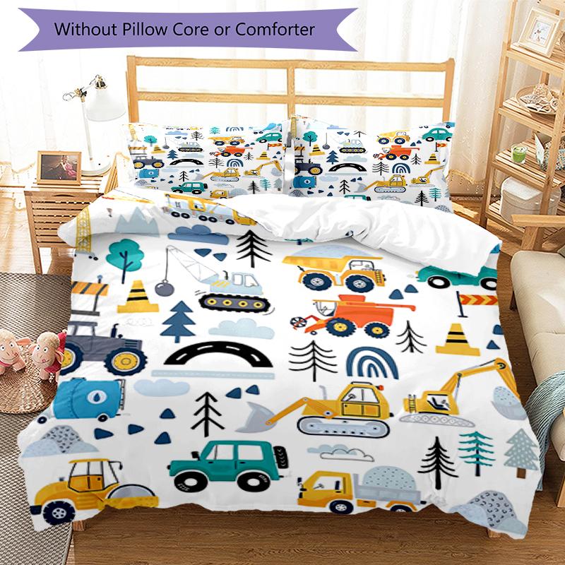 3pcs excavator Bedding Set Duvet Cover Closure Includes 1 Duvet Cover & 2 Pillowcases, Soft and Comfortable for All Seasons.