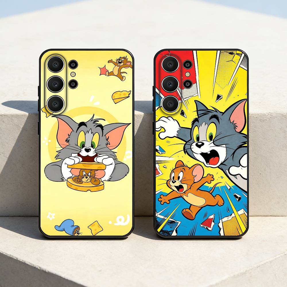 Забавный чехол для телефона T-TomS Cartoon JerryS для Samsung S26,S25,24,23,22,30,21,10,9,Ultra,Plus,Lite,FE Мягкий черный чехол
