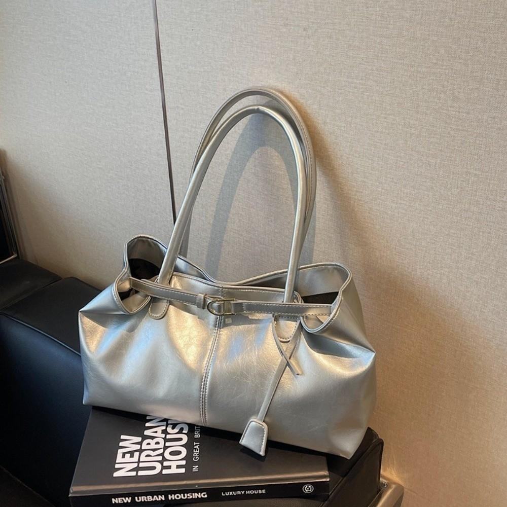 New Oil PU Leather Handbag Multifunctional Casual Tote Bag Large Capacity Underarm Bag Women