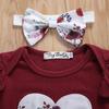 Newborn Girls Short Pants Outfits, Ruffles Heart Romper + Flowers Printed Shorts + Bowknot Headband Sets