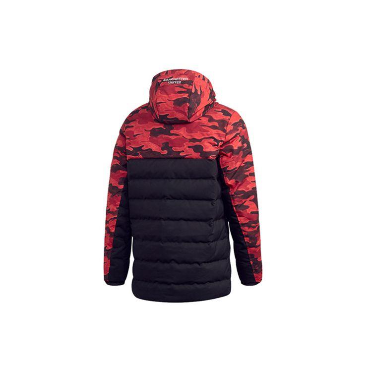 Adidas Manchester United Camouflage Spliced Sports Hooded Down Jacket Winter Men Outerwear Black Red FR3871