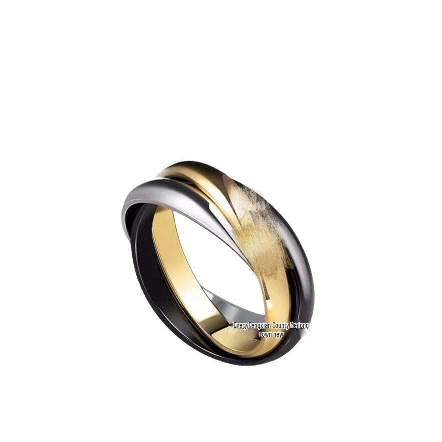 Tricolor High-End Classic Women's Personality Ring - Three-Ring Design for Couples, Xiaohongshu Inspired Style