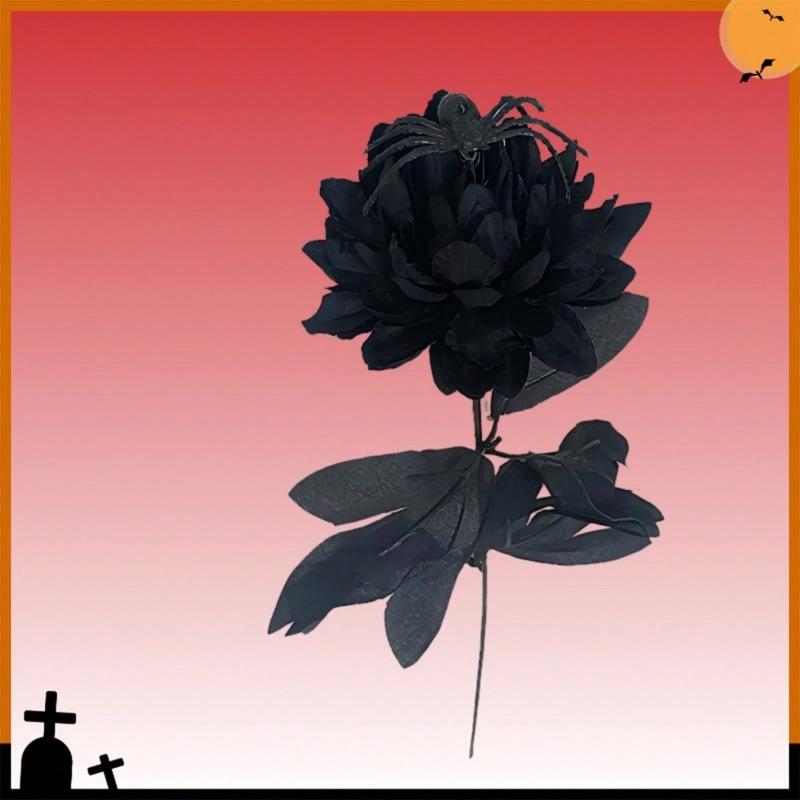 Halloween Artificial Flowers With Spider Black Faux Dahlia With Stem For Vase Gothic Table Centerpieces Home Party Decor