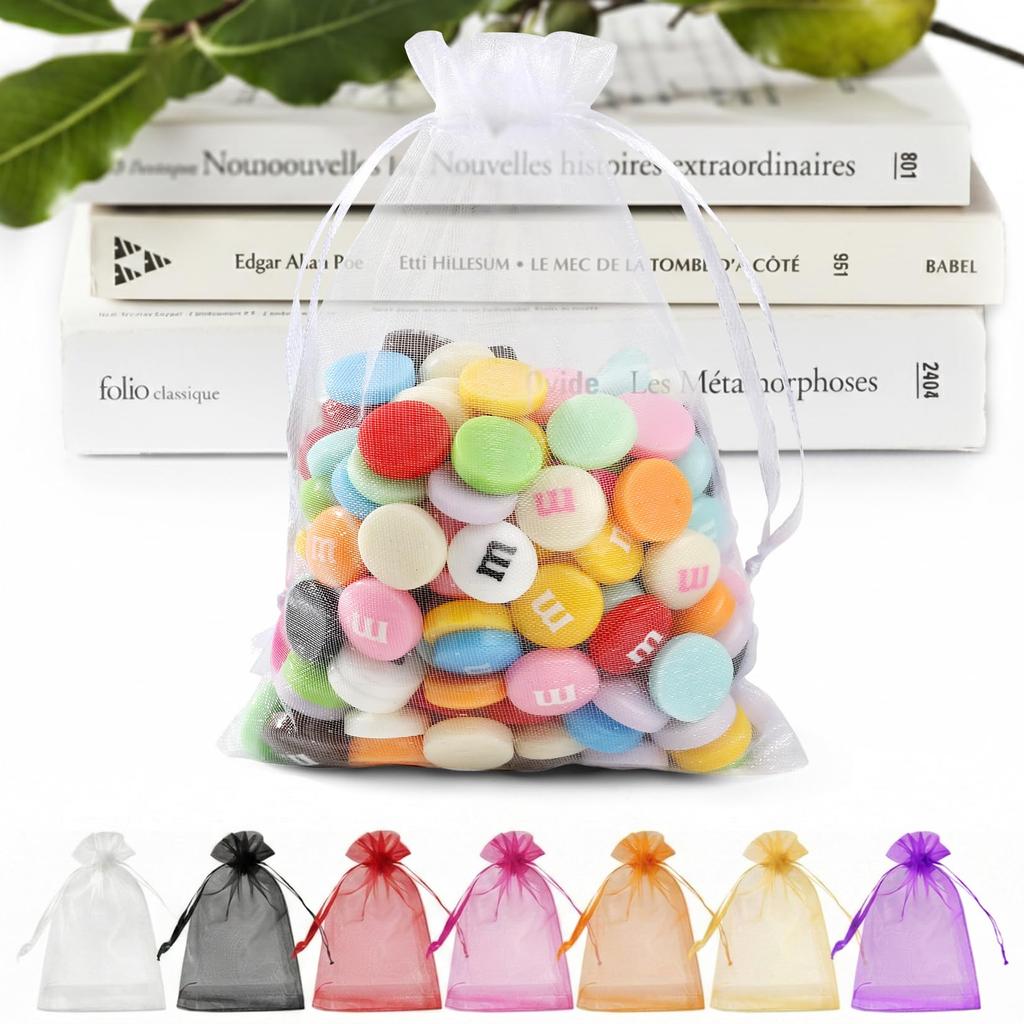 ANZNKU 50 Pack Organza Bags 5 x 7 in White Small Mesh Gift Bags Bulk Drawstring for Wedding Party Favors, Little Goodie Bag for Candy Jewelry Soap
