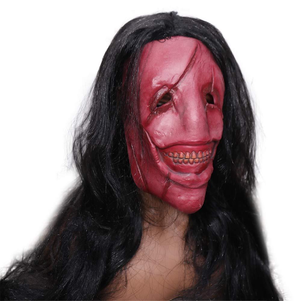 Exposed Teeth Long Hair Red Face Devil Mask Scary Scary Demon Mask Halloween Mask Cosplay