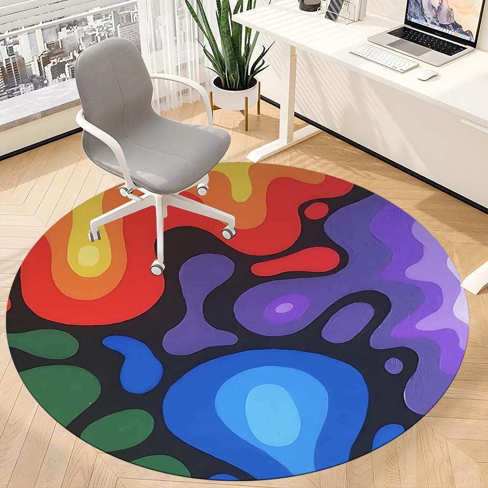 1pc Abstract Colors Office Round Area Rug, Indoor Mat Suitable For Office, Under Office Chairs Bedroom Living Room Home Decor, Room Deco 071