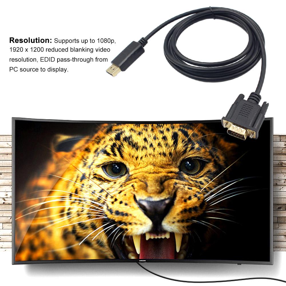 1.8M Male Display Port DP to VGA Male Adapter Cable Converter 1080P Video Cable for Projector DTV TV HDVD Player Black