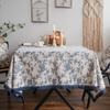 Imanqi Yiyun Blue Rose Pastoral Cotton Linen Tablecloth with Lace Edge