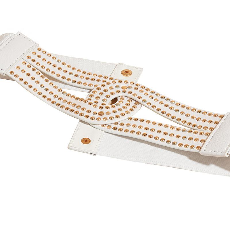 Панк Стиль Клепки Широкий Пояс-Печать, Платье с Универсальным Эластичным Эластичным Поясом для Женщин