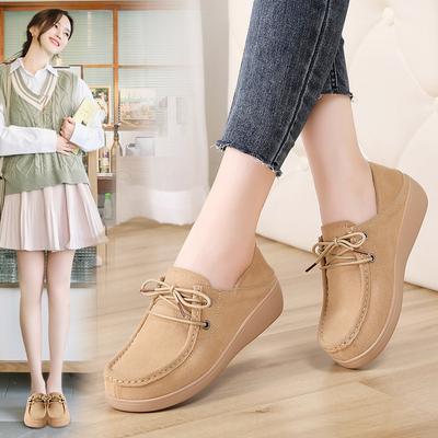 Новая кожаная корейская версия универсальных кроссовок на шнуровке, осенние, на толстой подошве, с увеличенной высотой, на легкой танкетке, повседневная женская обувь