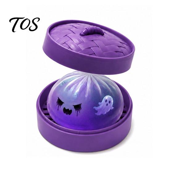 Stretchable Squeeze Toy Halloween Dumpling Stress Relief Toy, Cartoon Steamed Bun with Steamer, Sensory Ball Fidget Party Favors Anxiety Gadget