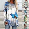 Autumn Women Top T-shirt Colorful Butterfly Print Leisure Vacation Daily Home Long Sleeve Round Neck Basic Plus Size XS-8XL