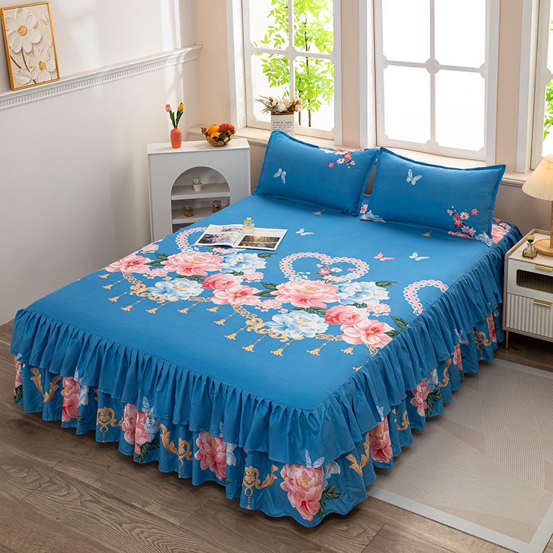 Skin-Friendly Non-Slip Fitted Bed Skirt and Mattress Protector for 1.8m Double Bed