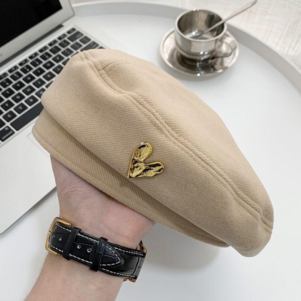 Дышащие винтажные береты с сердечком, однотонная шляпа художника с любовью, повседневная женская шапка-бини