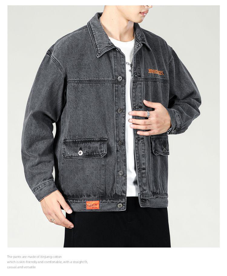 Men's Functional Embroidered Denim Jacket - Autumn/Winter Loose Fit, Japanese Trend, Plus Size Outerwear