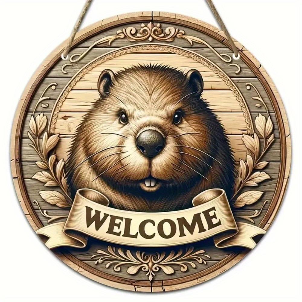 1 шт. 2d плоский деревенский стиль приветственный круглый деревянный знак - 20 см, животная тематика, подходит для домашнего зала, сада, бара, кафе, двери, украшения забора, подарка