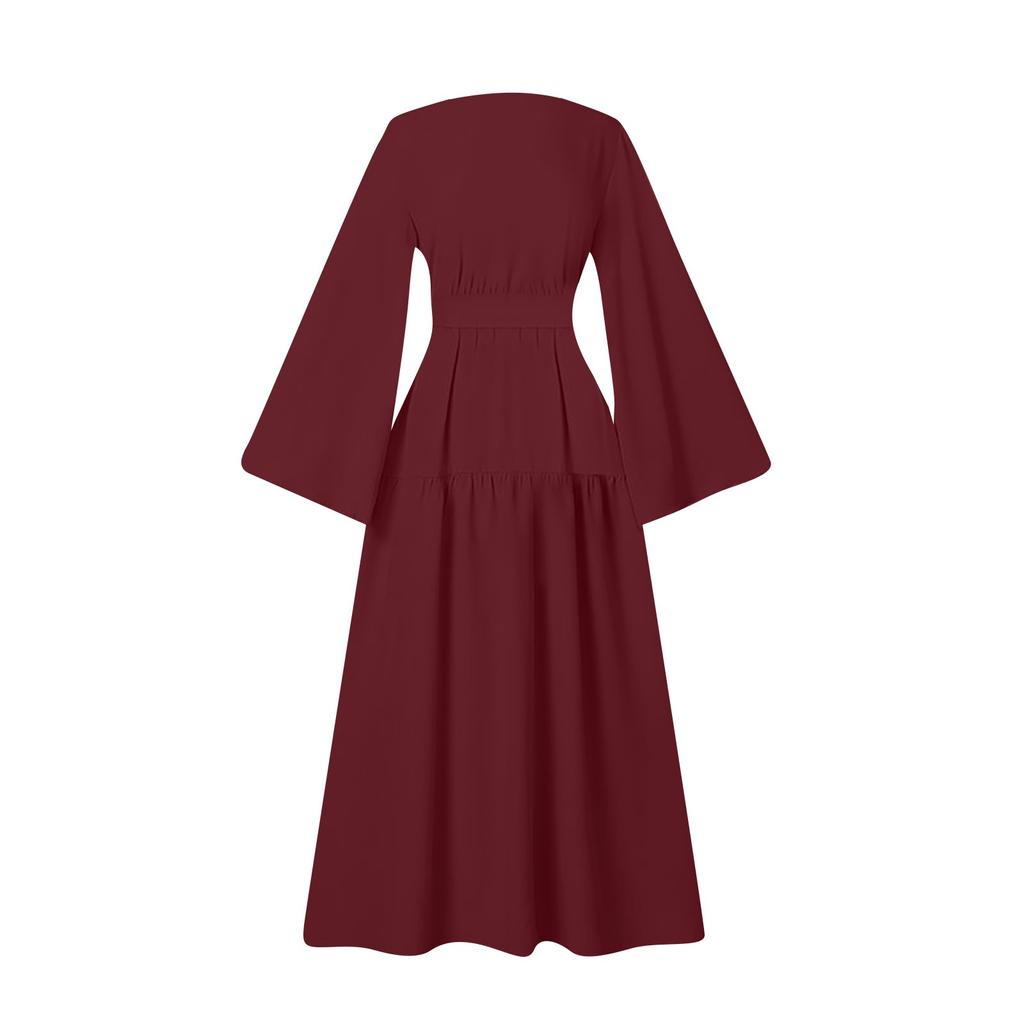 Мусульманские женские платья для отпуска с расклешенными рукавами и поясом на подоле, длинные