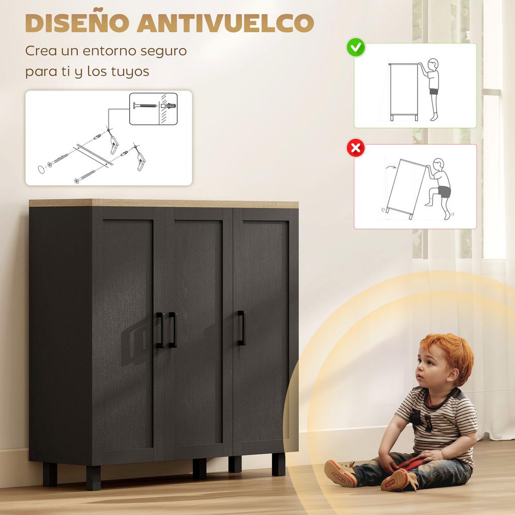 Sideboard Buffet Cabinet, Kitchen Storage Cabinet with 3 Doors and Adjustable Shelves for Living Room, Kitchen, Black
