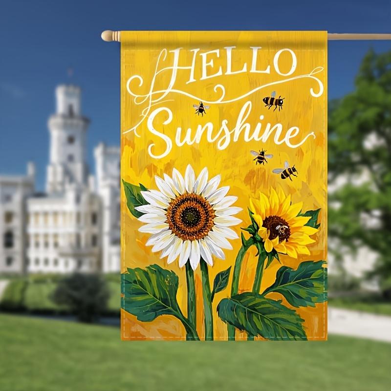 Design-Hello Sunshine Sunflower and Bee Garden Flag - Double-Sided, Polyester, Outdoor Yard Decor