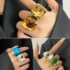 Rhinestone Crystal Square Rhinestone Ring Adjustable Size Large Crystal Ring  Party Accessories