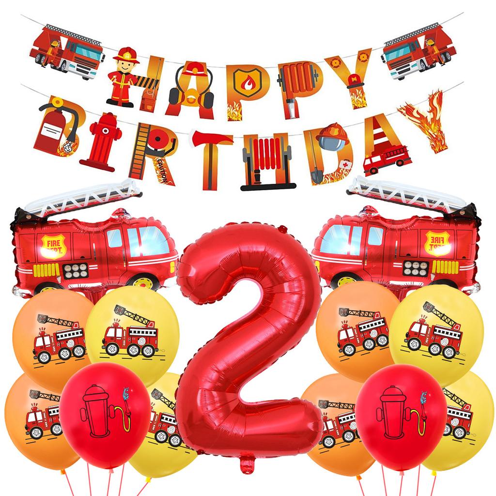 Fire Truck Series Children'S Birthday Party Balloons Decorative Supplies Arrangement Digital Balloons