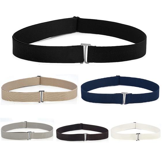 Women No Show Invisible Belt Elastic Stretch Waist Belt with Flat Buckle