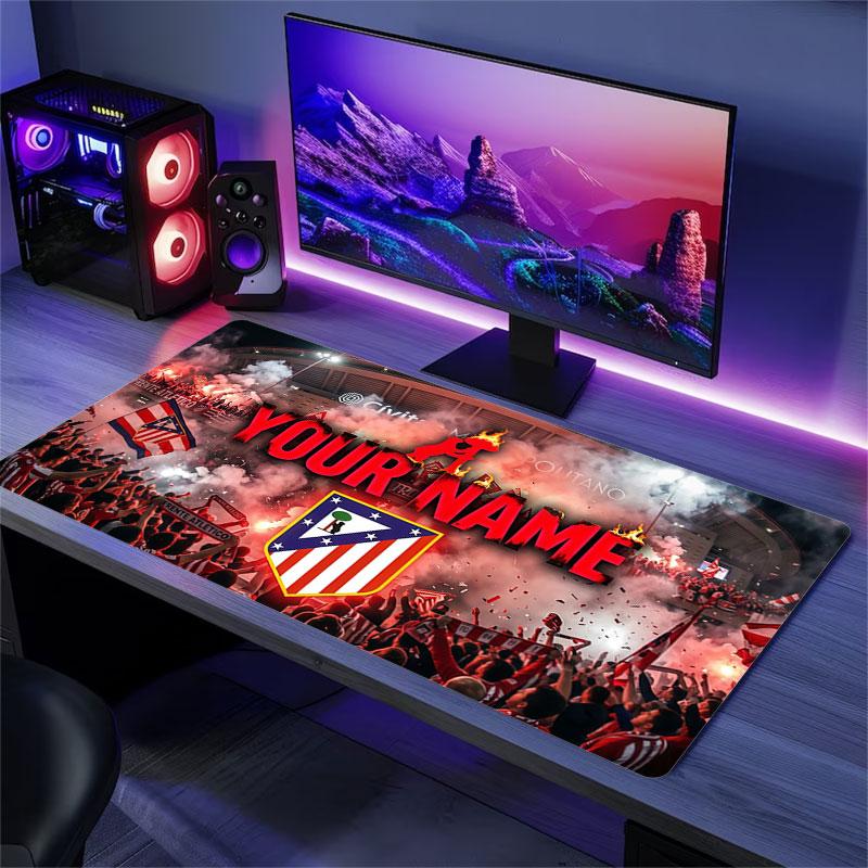 Custom Name,Atlético Madrid Mouse Pad, Large Gaming Desk Mat, Non-slip XXL Mousepad for Laptop & Tablet, Mini PC Playmat with Stitched Edges
