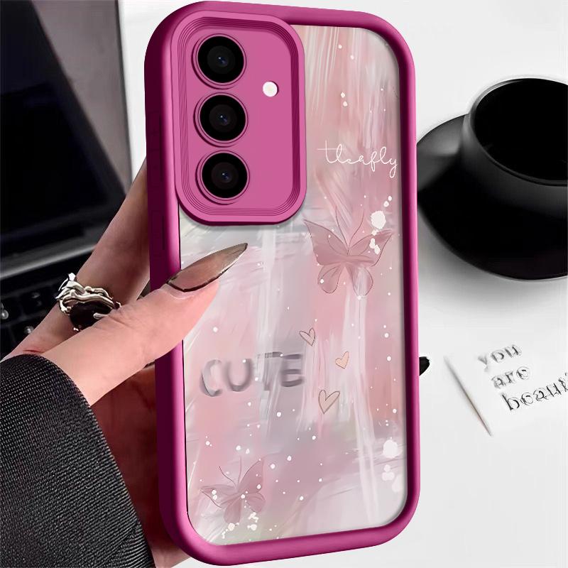Розовый градиентный чехол с бабочкой для Samsung Galaxy S25 S24 S23 S22 Ultra S24 FE A14 A36 A15 A35 A55 A53 A54 A16 A56 TPU чехол для телефона