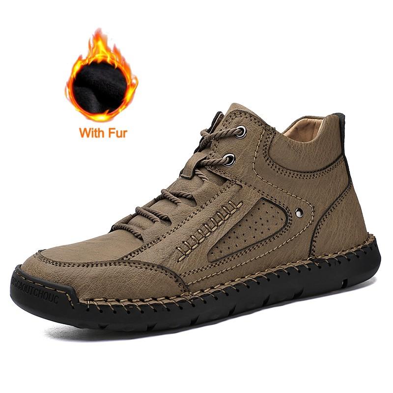 Hot Sale High Quality Casual Leather Ankle Boot Men 2024 New Outdoor Antiskid Sneakers Luxury Winter Fur Plush Motorcycle Boots