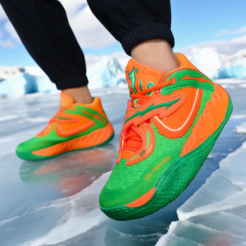 Баскетбольные кроссовки для мужчин и женщин, парные, мандаринки, двухцветная сетка средней высоты для помощи ученикам начальной школы, и пара модных спортивных кроссовок