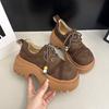 Thick-soled Heightening Big Head Lace-up Small Leather Shoes Women's Autumn New Retro Small Loafers