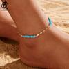 ORSA JEWELS Модный браслет на щиколотку с бисером из бирюзы 3 мм на серебряной цепочке 925 пробы с подвеской-бабочкой для женщин Летние пляжные украшения SA85
