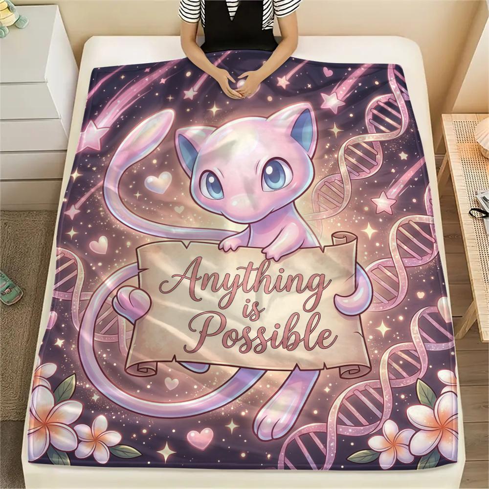 Cute Pokémon Warm Flannel Blanket, Printed for Bed Sofa Chair, Ideal for Picnic Travel Home Decor -HE37