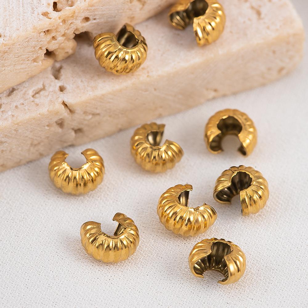 10pcs 20pcs 5mm Gold Plated Open Crimp Covering Beads Pumpkin Stainless Steel End Beads Stopper DIY Jewelry Making Accessories