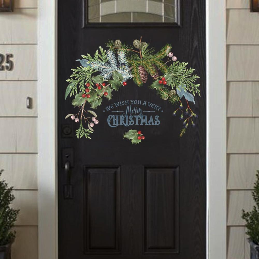 Merry Christmas Door Green Plant Posters Wall Decals Wall Stickers Window Decals Christmas Murals